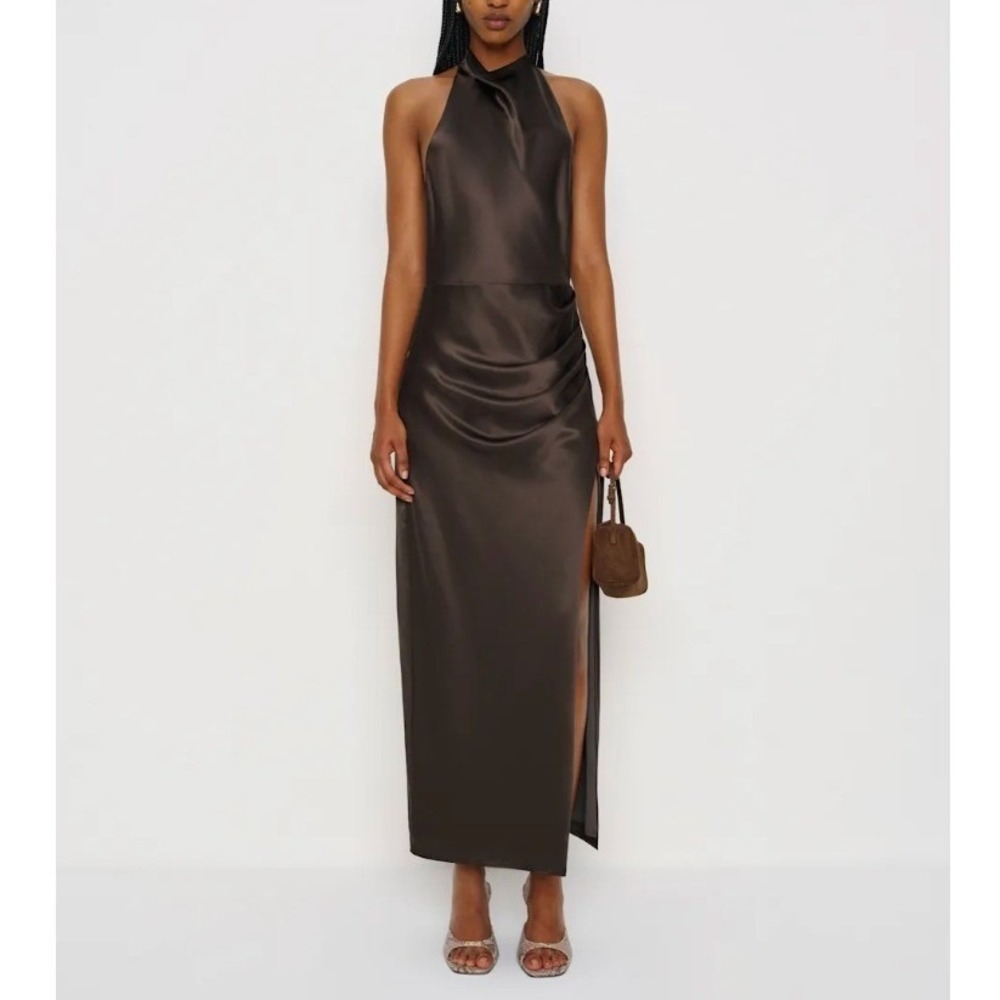 Reformation Emeline Silk Dress Black Pearl 10 Halter Maxi Backless Gown NWT